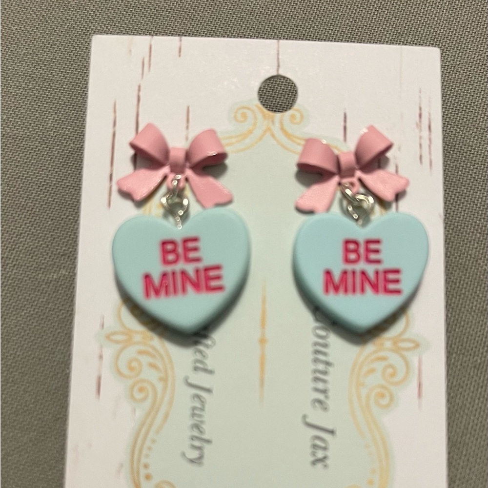 Handmade Valentine  'Be Mine' Earrings with Pink Bows